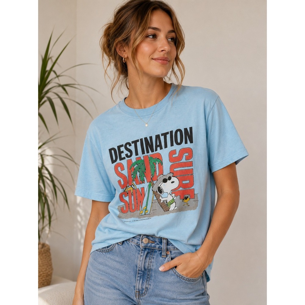 Vtg Destination Sand Sun Surf Snoopy Woodstock Single Stitch T-Shirt XL Unisex